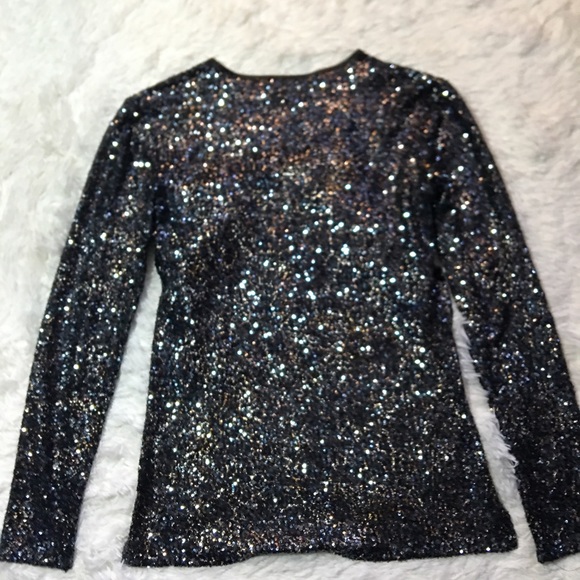Zara Navy sequin split side top size S - Picture 2 of 5